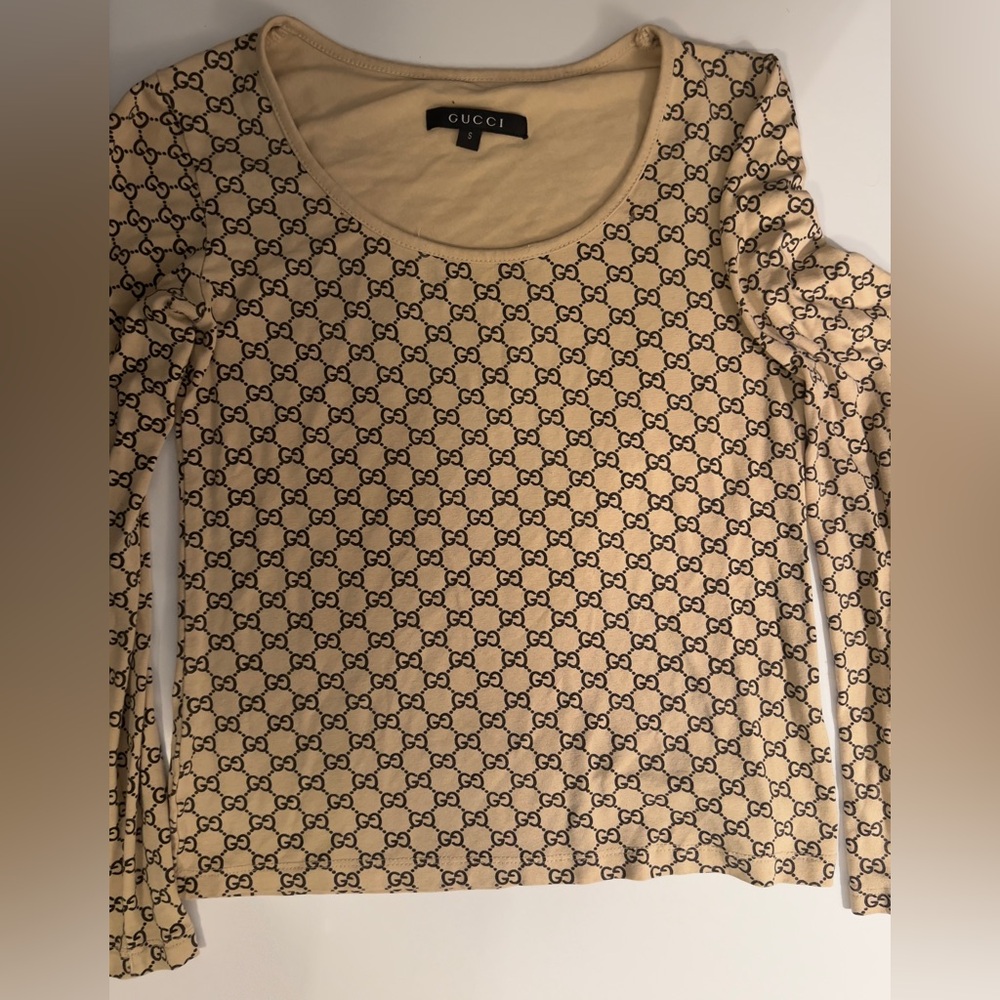 GUCCI Authentic Vintage GG Monogram Long Sleeve Top Ladies Small